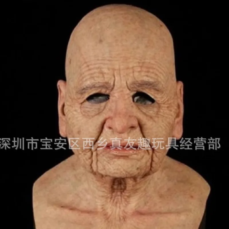 Realistic Elderly Latex Face Mask With Wig Old Man And Old Woman Scary Costume Prop For Adults Party Prank Cosplay - view 6