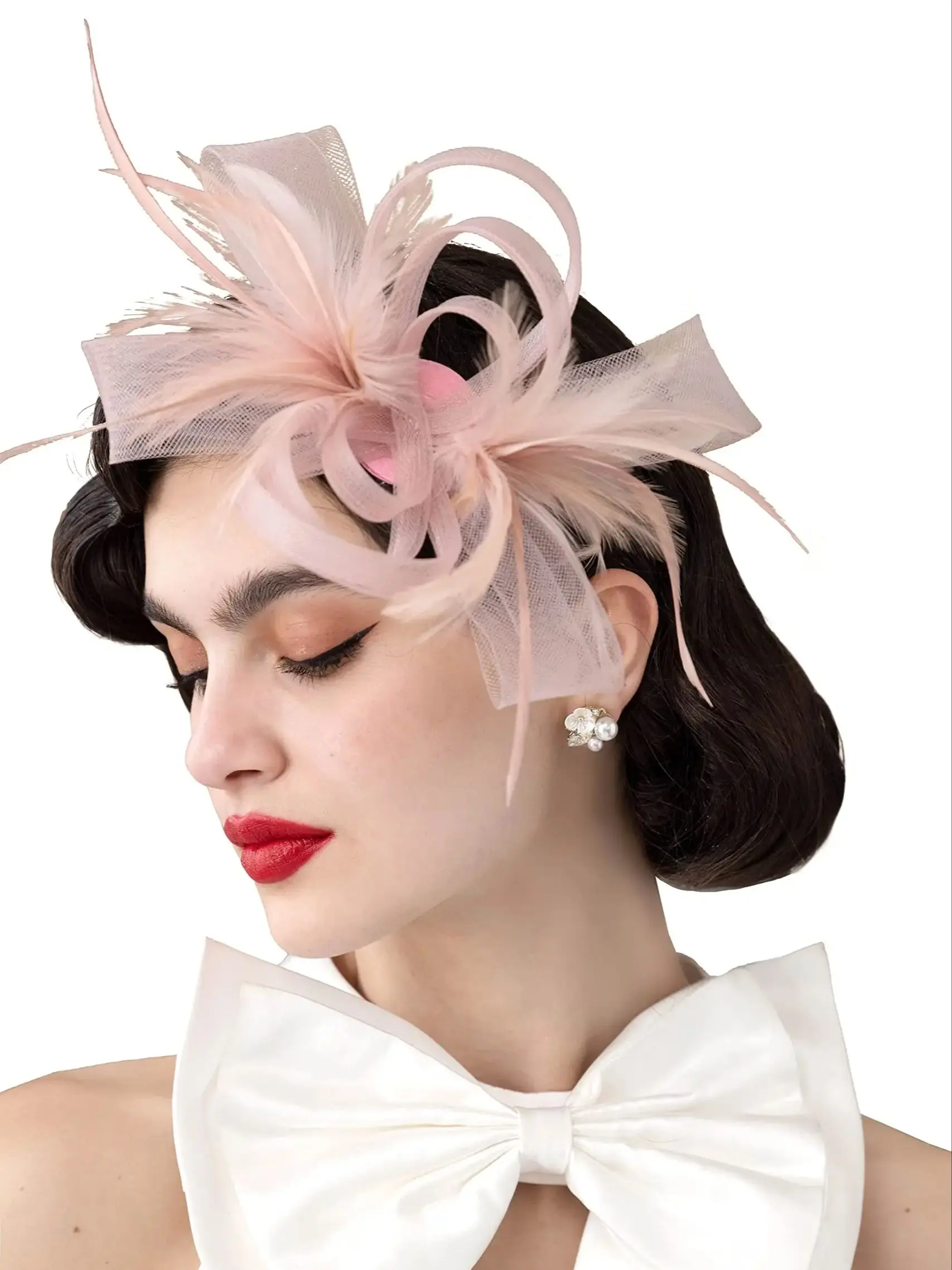 2024 Fascinators Mesh Bowknot Accessories Headband for Women Tea Party Hair Clip Derby Wedding Feather Veil Fascinator Headwear