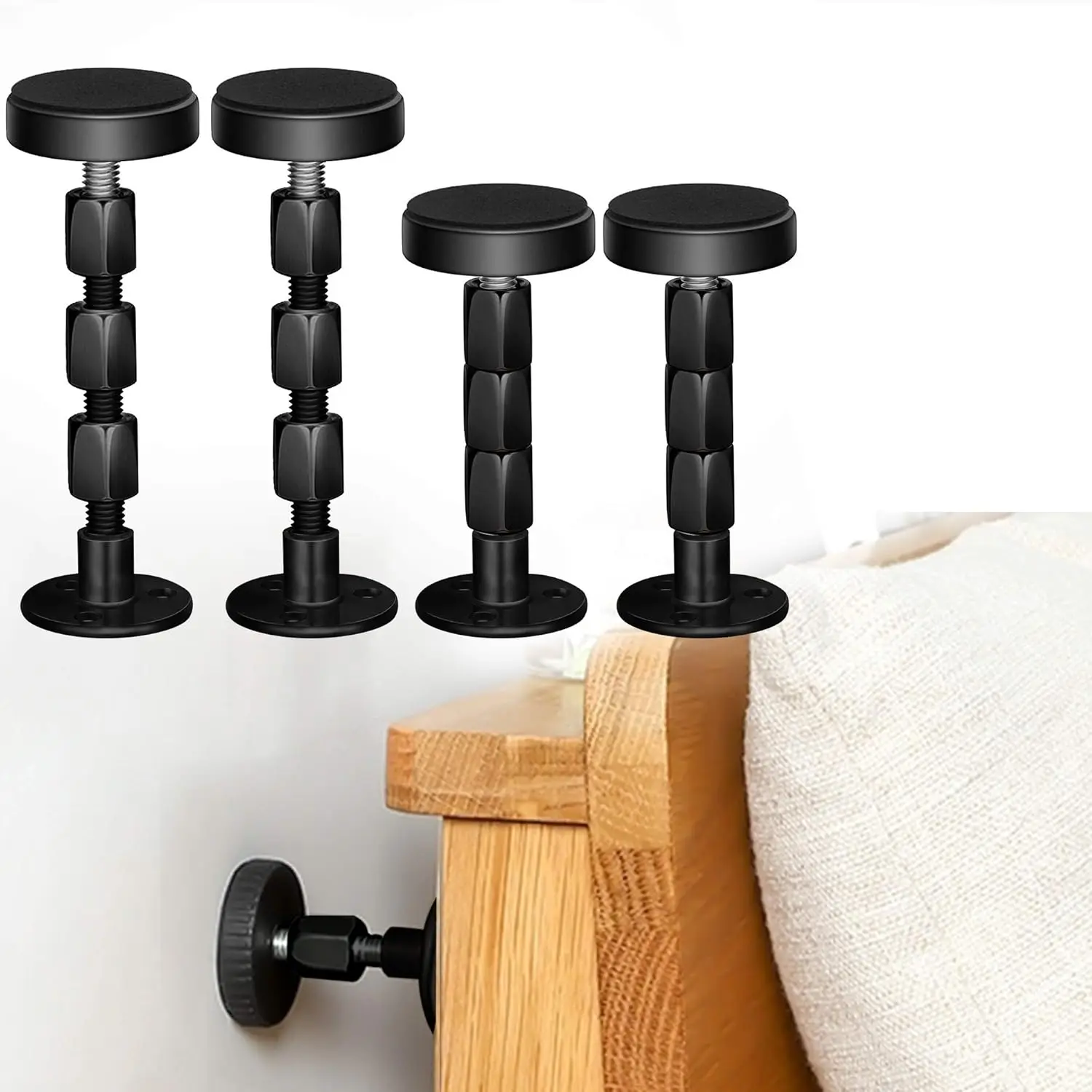 

4Pcs Bla Adjustable Bed Frame Anti-Shake Tool, Headboard Stoppers With Free Furniture Pads And Screws, No More Creaking,
