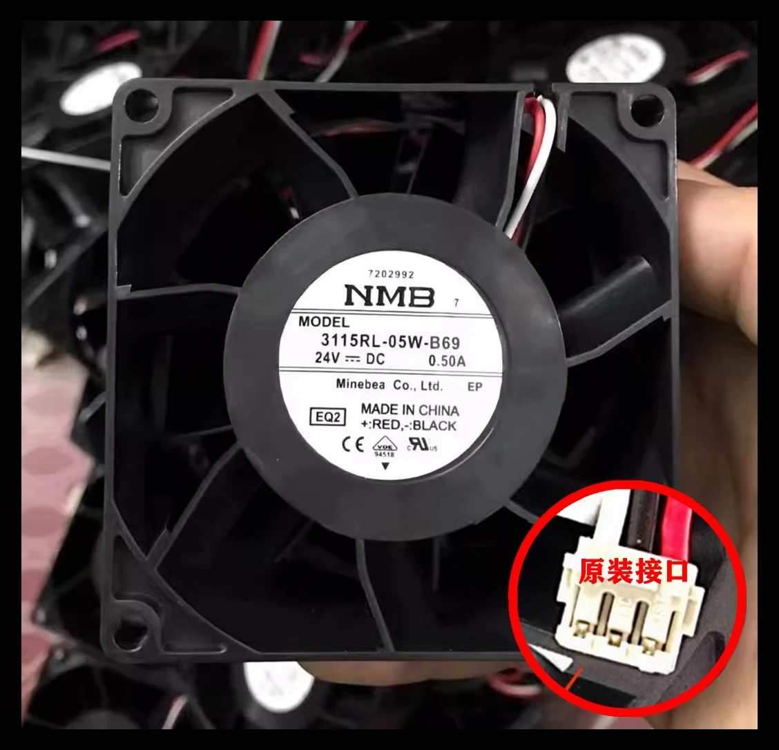 NMB 3115RL-05W-B69 EQ2 DC 24V 0,50A 80x80x38 Ventilateur de refroidissement de serveur à 3 fils