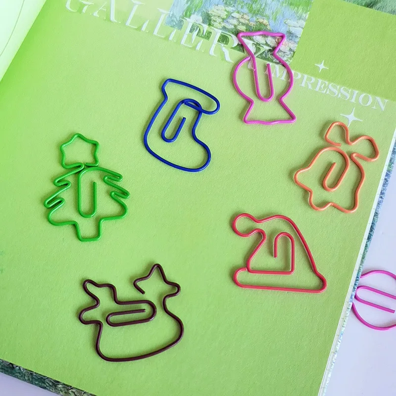 50/30pcs 크리스마스 트리 금속 소재 벨 엘크 모양 종이 클립 재미 있은 Kawaii 북마크 사무실 학교 편지지 마킹 클립