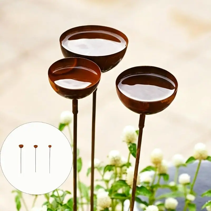 Metal Rain Chain Garden Birdbath Outdoor Bird Bath Rain Collector for Outside Retros Standing Birdbath Bowl X3UC