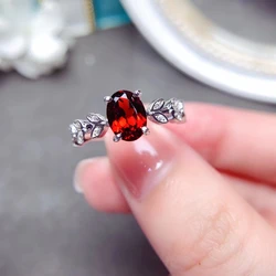VVS Grade Natural Garnet Ring 6mm*8mm 1ct Natural Garnet Silver Ring 18K Gold Plating 925 Silver Gemstone Jewelry