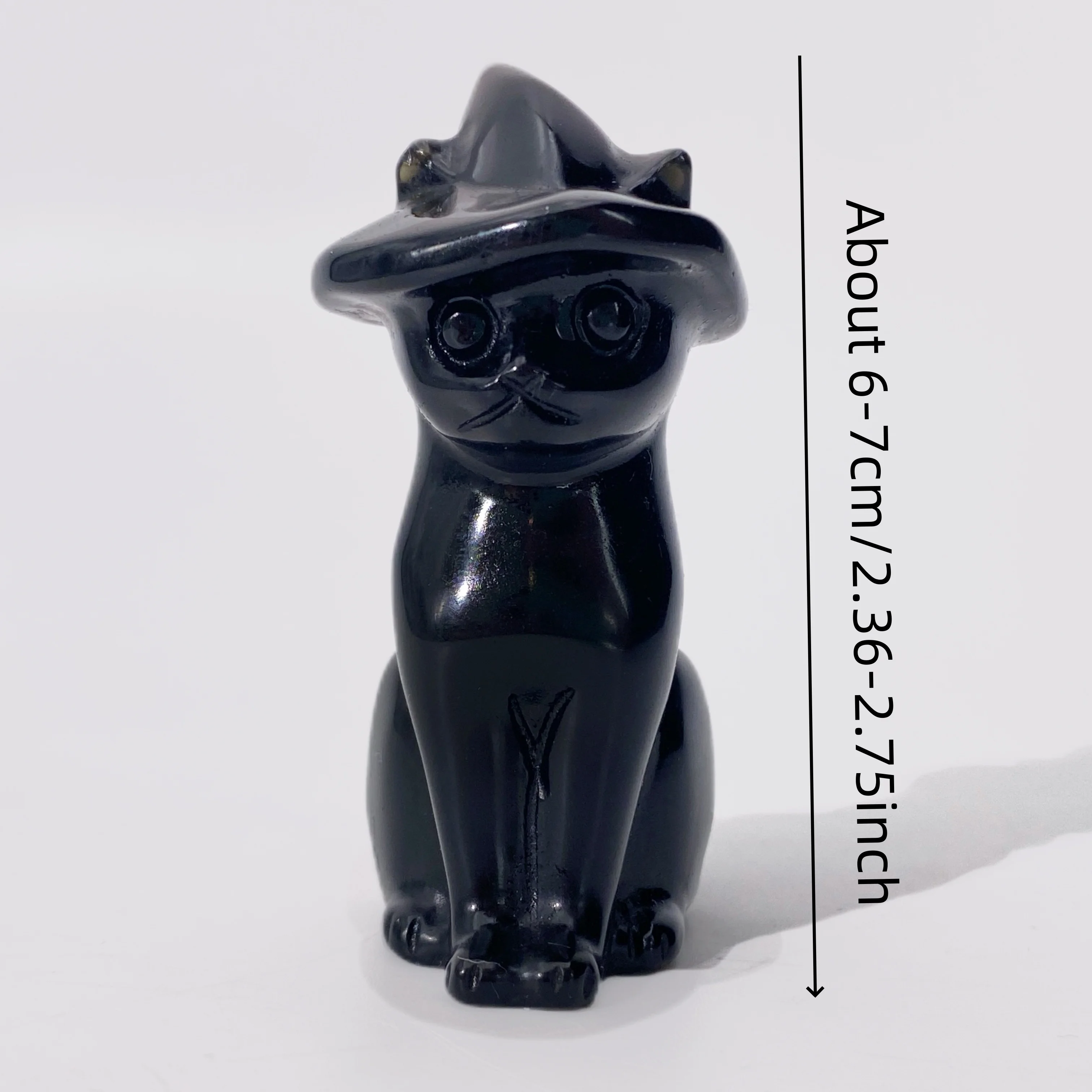 1Pc Natural Obsidian Wizard Cat Carving, Cute Animal Crystal Ornament, Creative Home Decor, Perfect Choice For Holiday Gifts