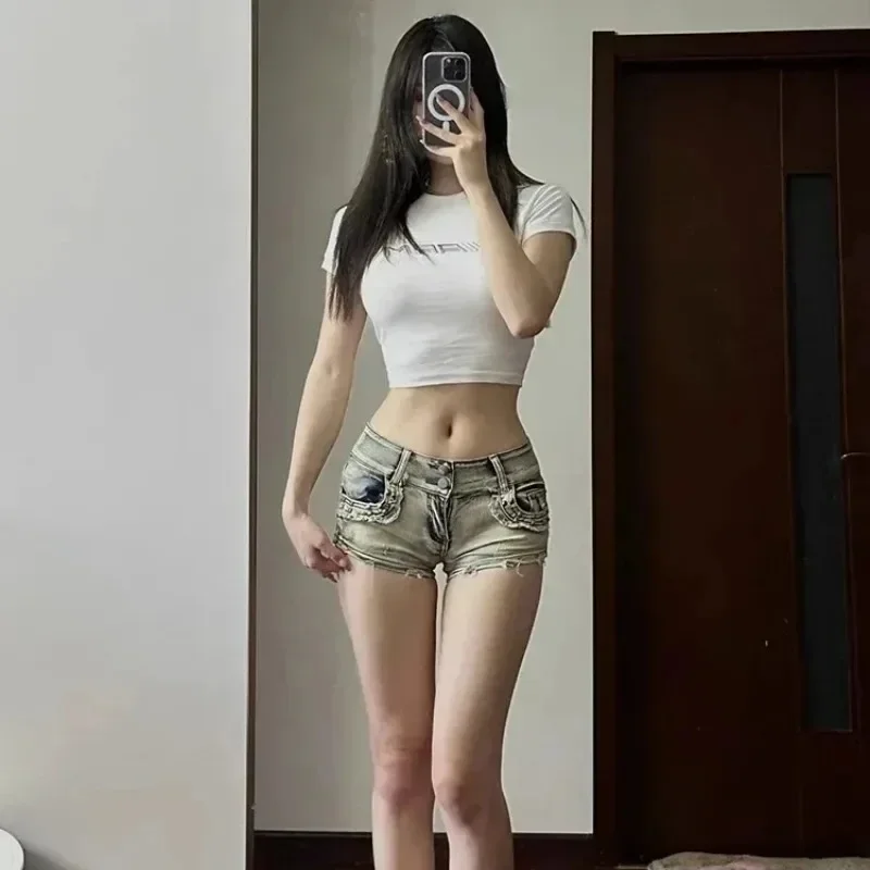 

Шорты женские винтажные джинсовые, облегающие бедра, сексуальные, милые, в корейском стиле, для отдыха, простые, универсальные, летние, уличная одежда для девочек, шикарная