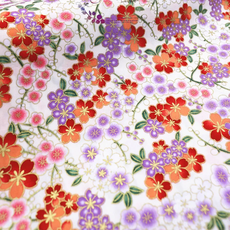 

100*150cm Japanese Style Red Cherry Blossom Bronzing Fabric For Sewing Patchworks Quilting Needlework Diy Handmade Material