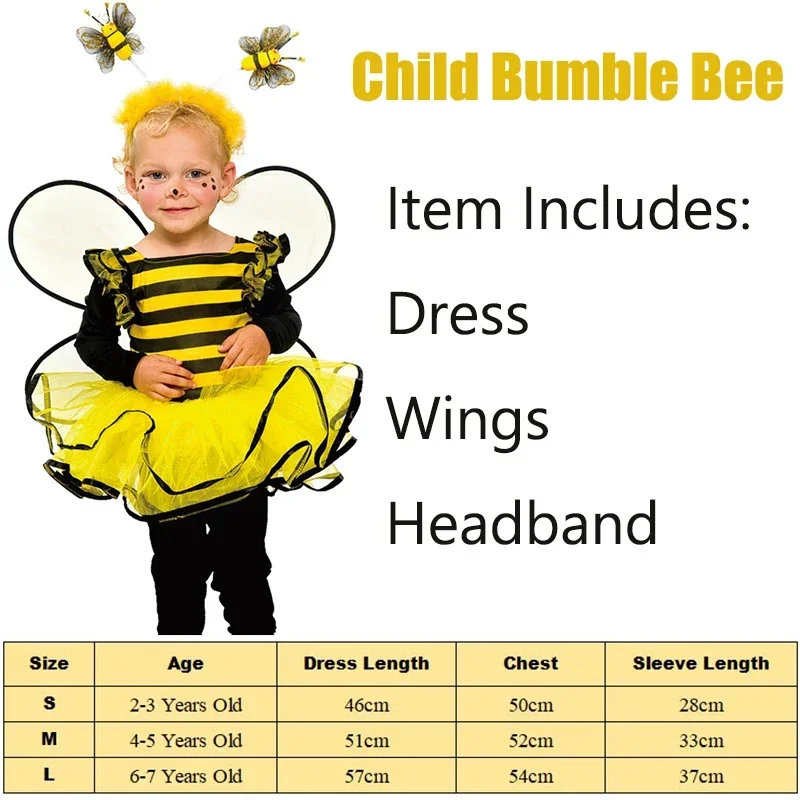 Girls Little Sweet Honey Bee Fancy Tutu Dress Child Halloween Cosplay Toddle Kids Bumble Costume M13