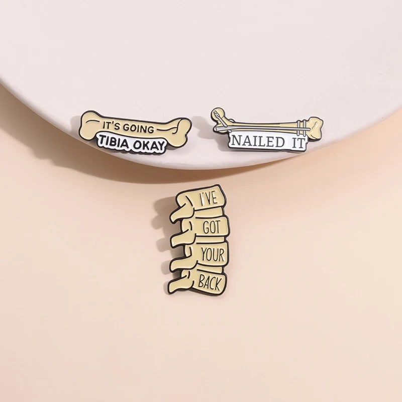 Funny Pun Series Enamel Pins It's Going Tibia Oka Bones Spine Goose Bumps Animal Brooches Lapel Badge Jewelry Gifts for Friends