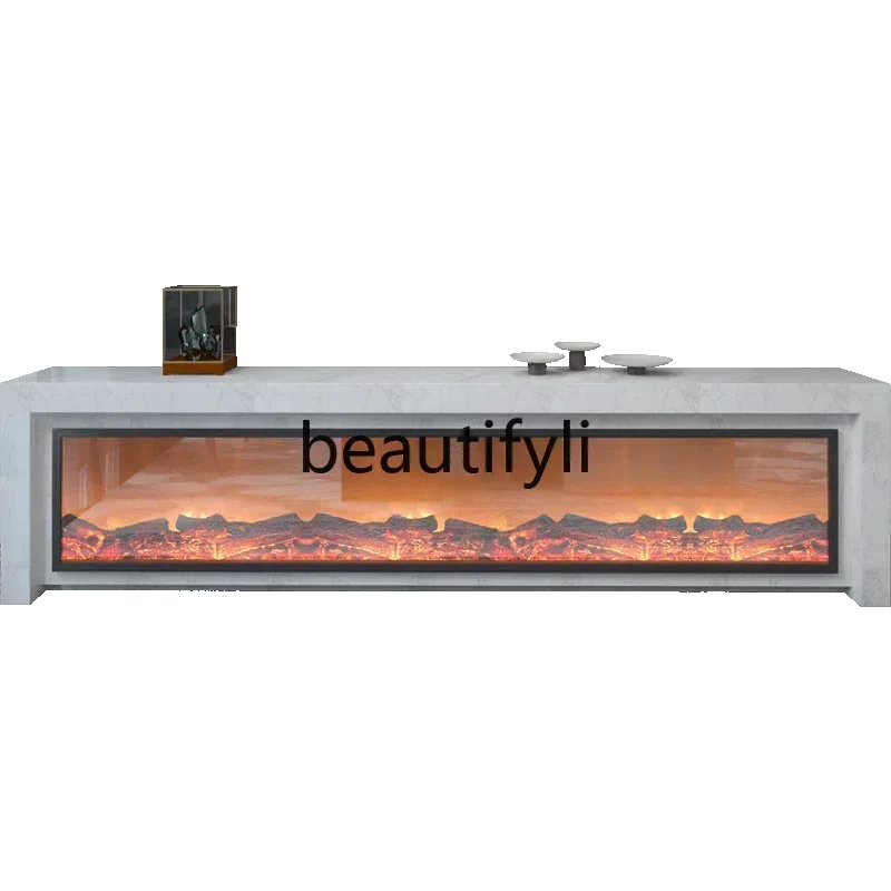 

LX1ight luxury Italian minimalist solid wood TV cabinet electric fireplace heating living room bedroom floor fireplace
