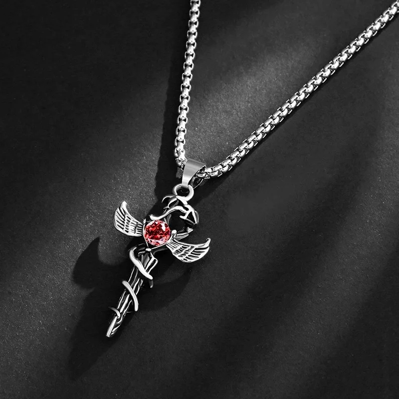 Men\'s titanium steel necklace long cross pendant Men\'s versatile clothes pendant gift