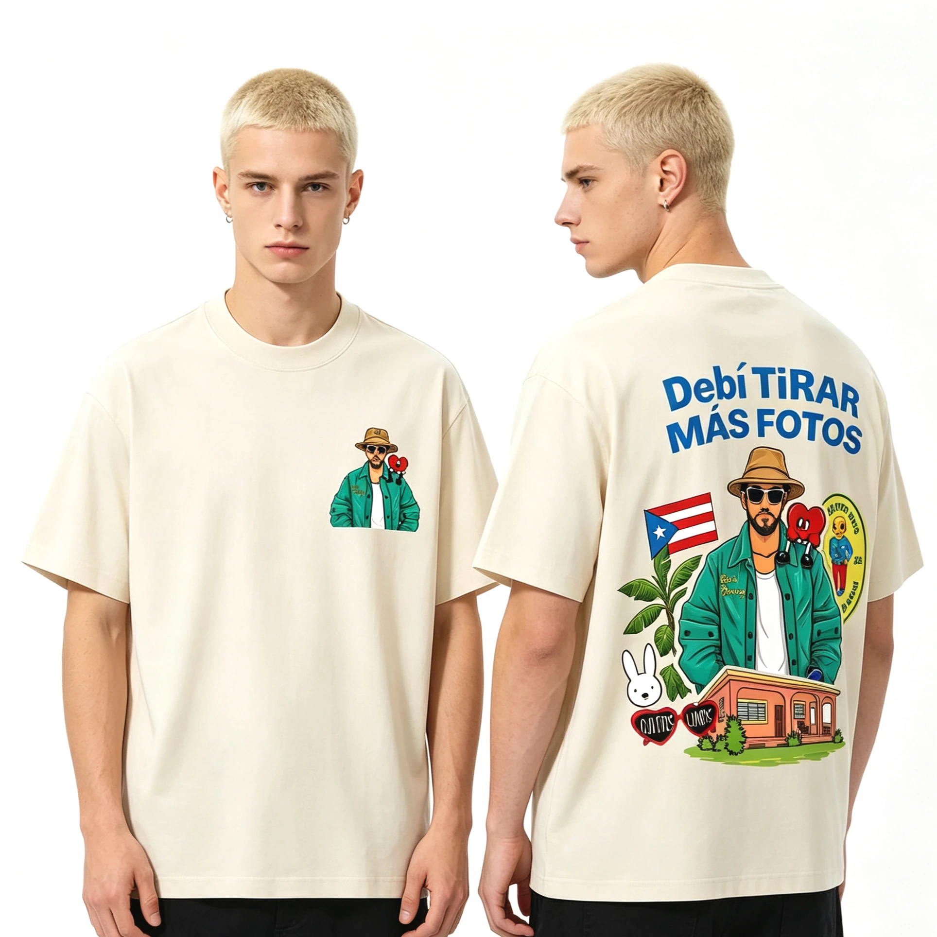 Summer Hot Sale Rapper Bad Bunny Vintage T Shirt Debi Tirar Mas Fotos DTMF World Tour T-shirt Unisex Hip Hop Oversized T-shirt