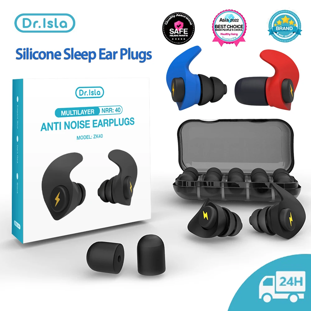 Dr.isla 6Pcs 3 Layer Soft Silicone Ear Plugs Tapered Sleep Noise Reduction Earplugs Sound Insulation Ear Protector