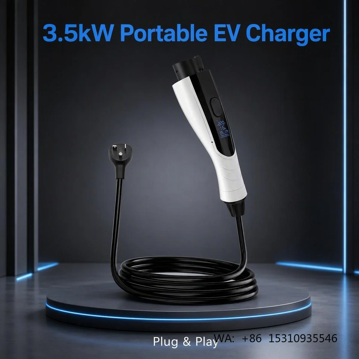 3.5kw Portable Charging cable Type1 American Standard with LED Display Screen Adjustable Current Household Portable EV Charger