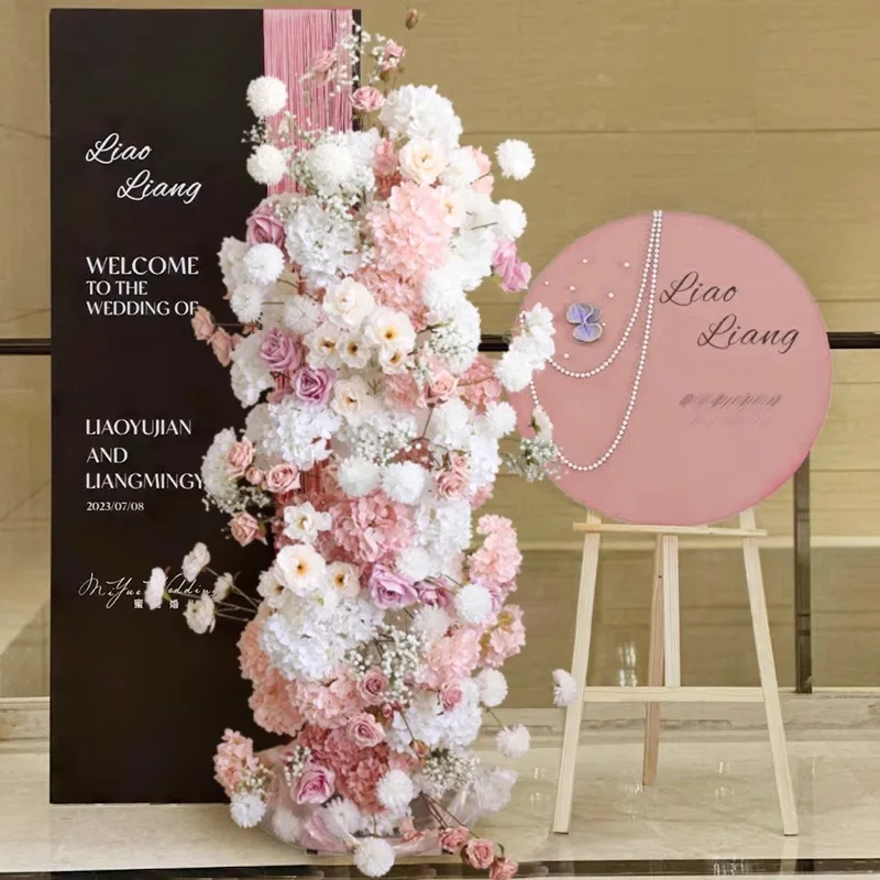 

5D Pink White Rose Babys breath Hydrangea Wedding Backdrop Arch KT Board Decor Floral Arrangement Sofa Table Runner Event Props