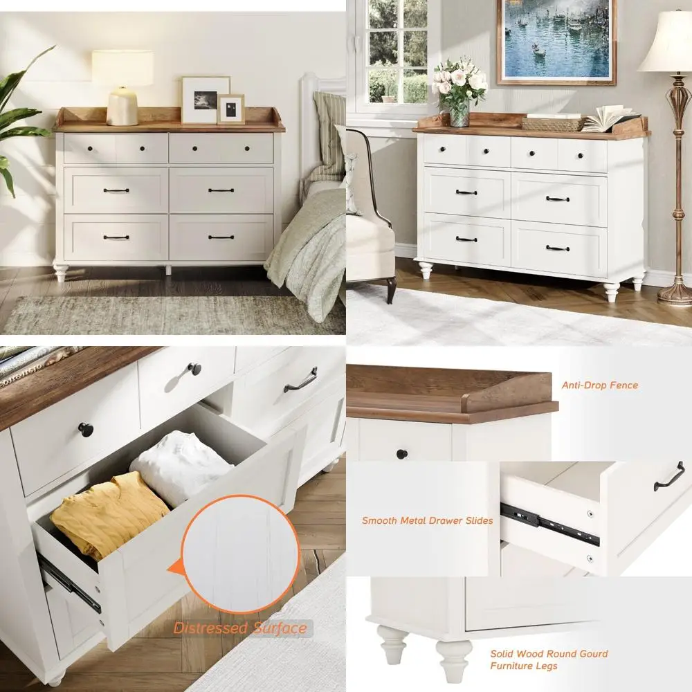 خزانة خشبية مكونة من 6 أدراج لغرفة نوم الأطفال مع مساحة تخزين واسعة على الطراز الحديث في منتصف القرن