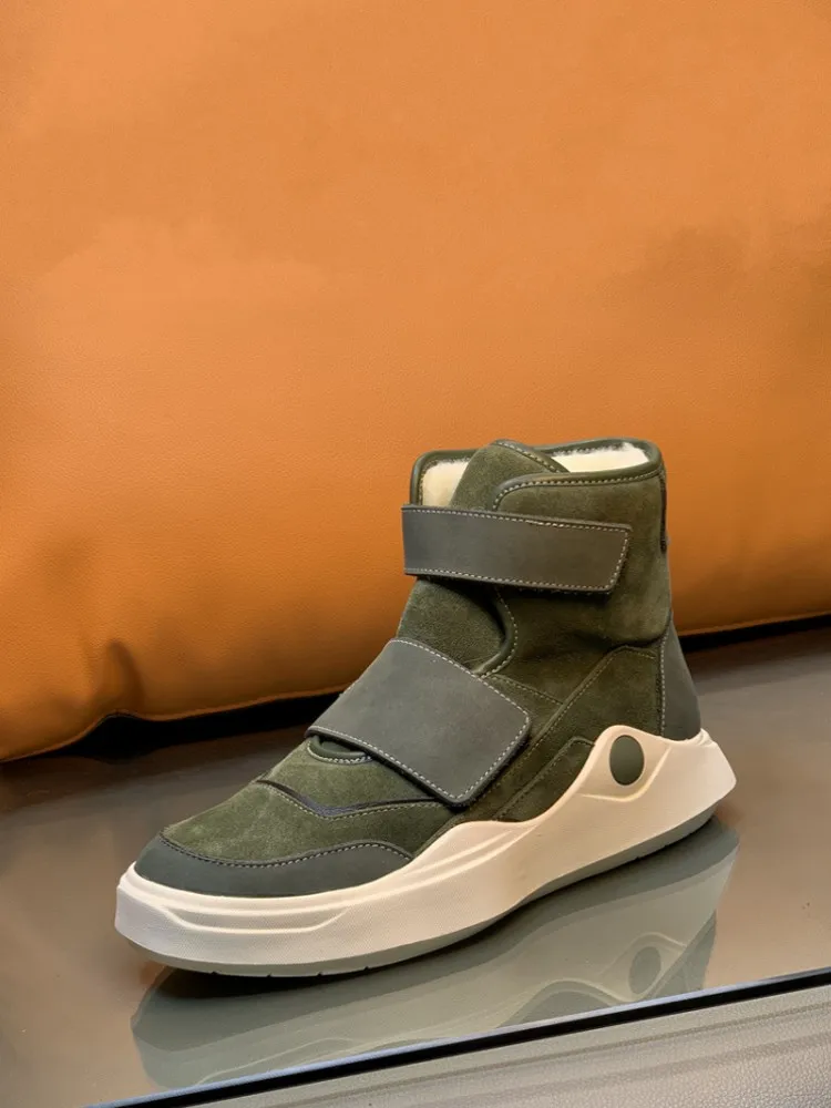 الرجال مريحة الشتاء موضة هوك حلقة الجلد المدبوغ المرقعة جلد طبيعي الصوف بطانة الدافئة جولة تو عدم الانزلاق الذكور حذاء من الجلد #4