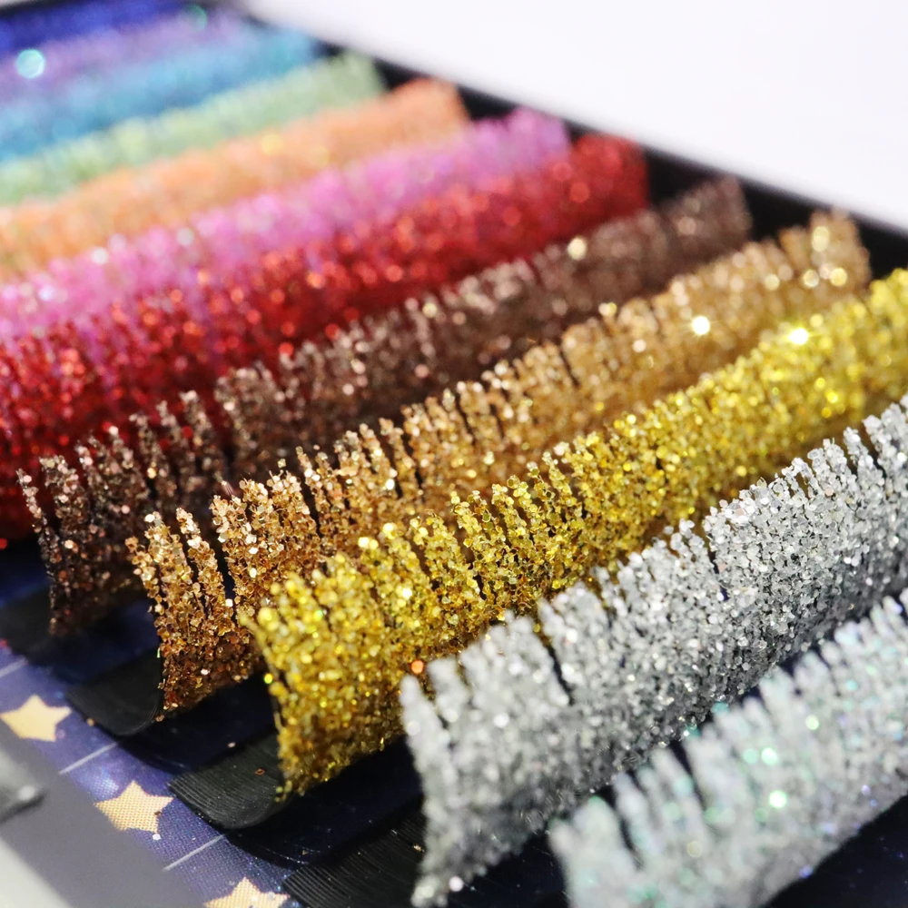 Glänzende Bunte Falsche Einzel Klassische wimpern Für Make-Up Mischen Farben Mode Glitter Wimpern Extensions