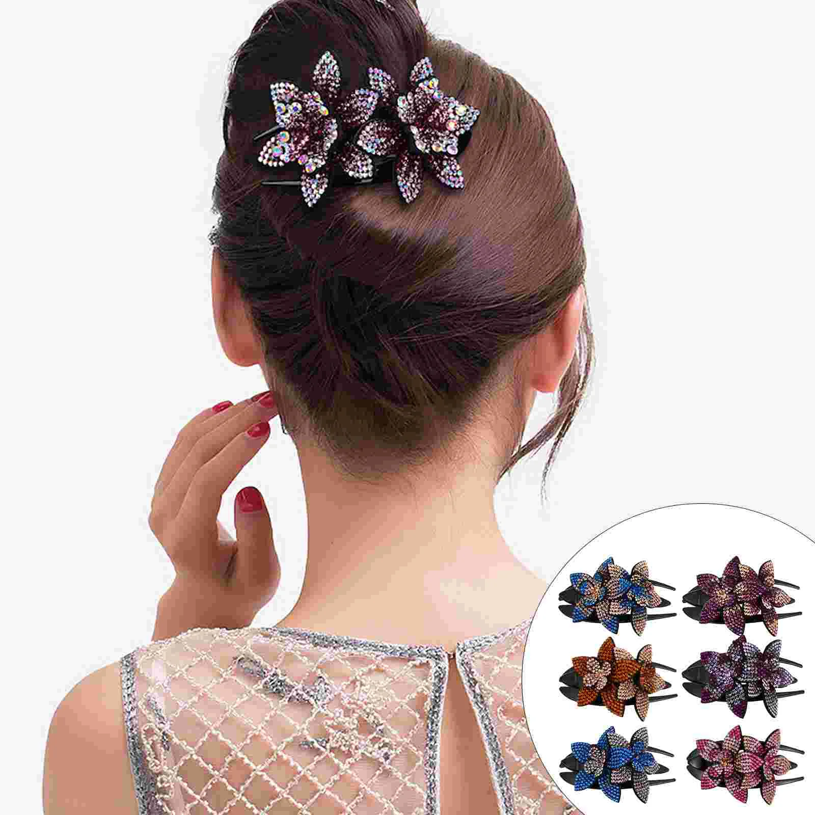 6 Pcs Hair Clips Three-tooth Rhinestone Headwear Floral Women Hairpin Claw French Decoration Women's Miss