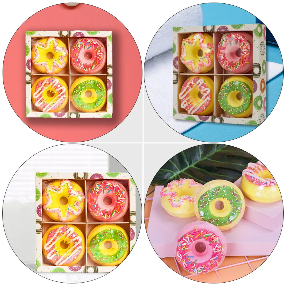 4 Pcs Donut Bath Salts Artificial Cakes for Display Bubbles Toy Balls Foam Soap Se Sea ​​salt