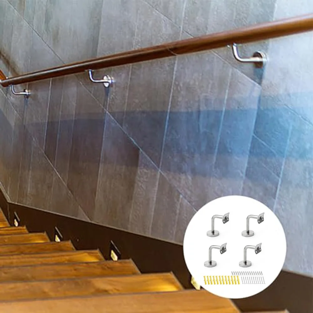 Stainless Stair Steel Handrail Brackets , Easy-Install, 4-Pack For Railings Home Improvement Hardware Parts For Home