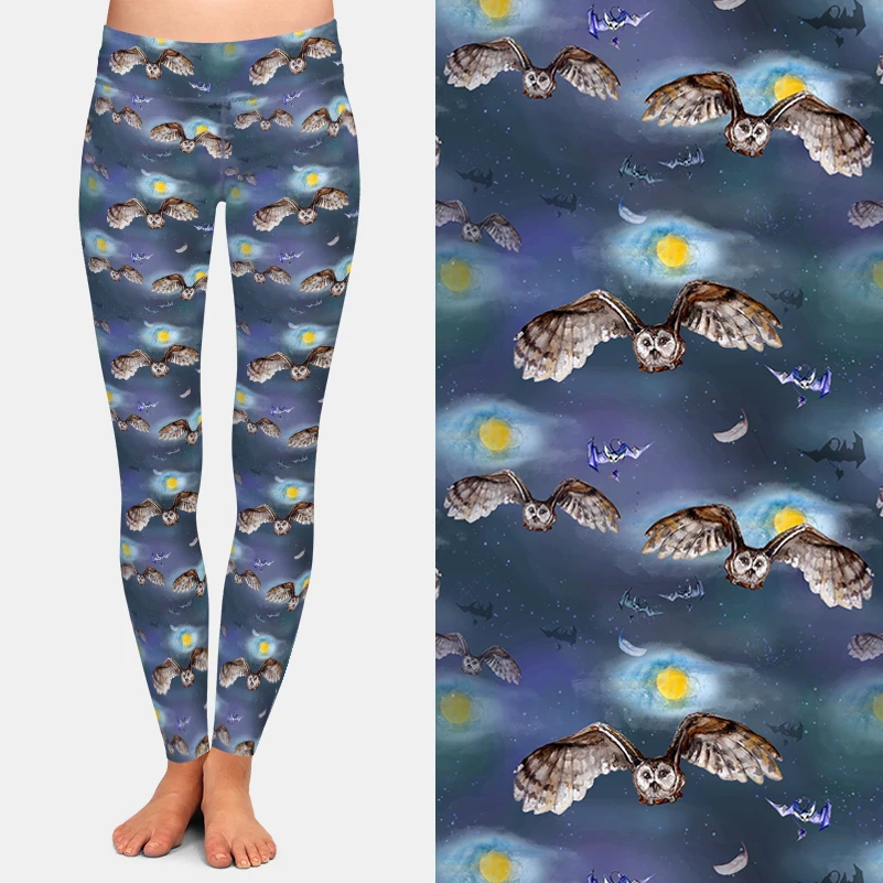 LETSFIND – Leggings Super doux de haute qualité pour femmes, pantalon de Fitness extensible à motif de hibou, chauves-souris et clair de lune, taille haute