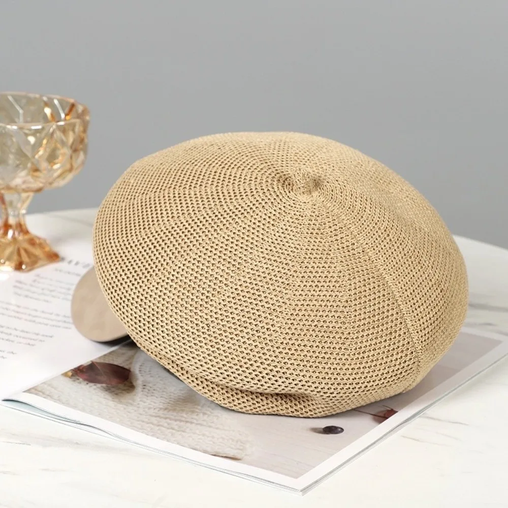 Ins الكورية جوفاء محبوك قبعة Y2k تنفس الرسام القبعات رقيقة تنوعا قبعة قبعة الإناث #4