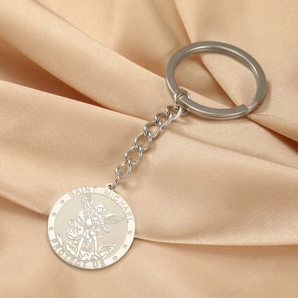 Dawapara Saint Michael Schlüsselanhänger Hexenknoten Doppelschutz Beten für uns Erzengel Religiöser Schmuck Edelstahl Schlüsselanhänger – Detail 12