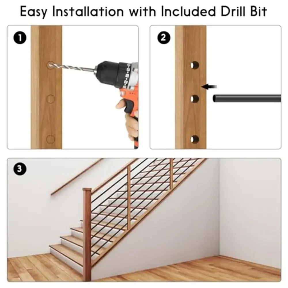 طقم درابزين شريط أفقي مكون من 7 عبوات من مغزل سطح السفينة السوداء وسياج الدرج الحديدي #4