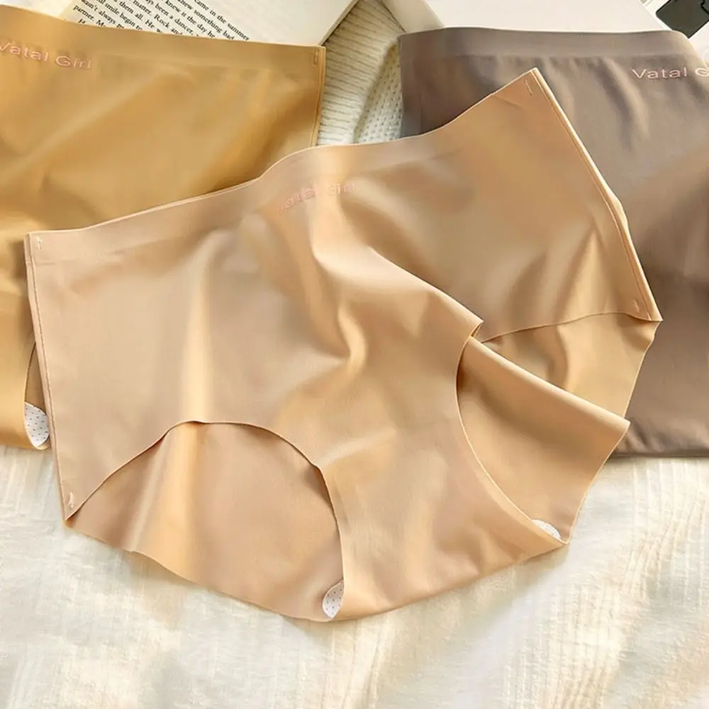 

Breathable Letter Ice Silk Panties Mid Waist Thin Seamless Briefs Underpants Cotton Crotch Underwear for Women Lady