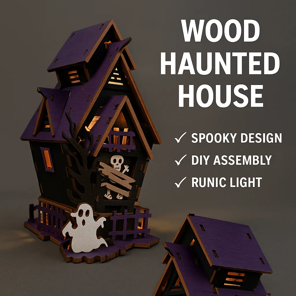 

3D деревянная головоломка на Хэллоуин, набор «сделай сам», дом с привидениями и подсветкой, призраки, центральная часть для Хэллоуина, интерактивное украшение