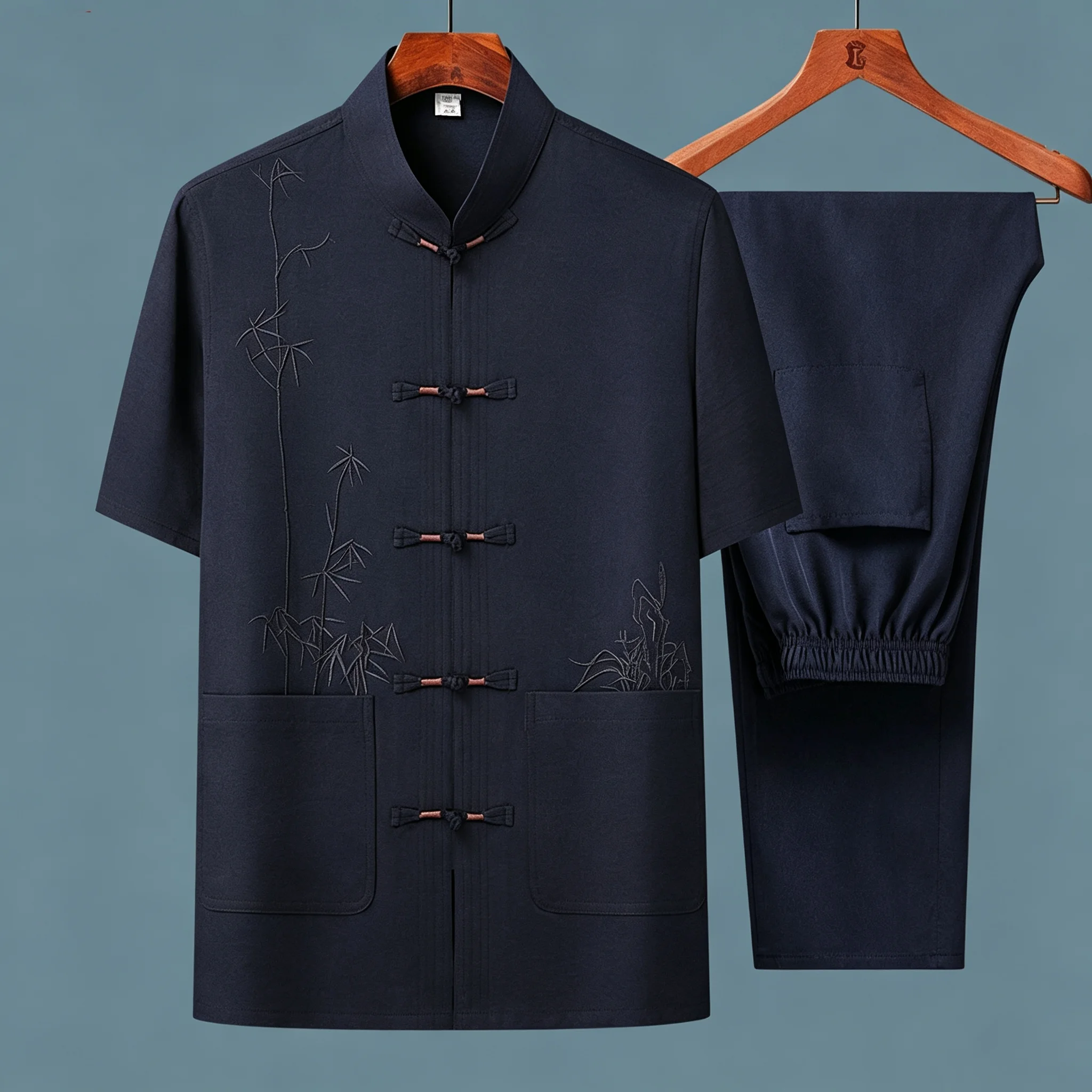Men's Sets Shirt + Trousers Suit Summer Men's Short-Sleeved Suit New Chinese Hanfu Middle-Aged Taiji Clothing Ethnic Costume Y2K