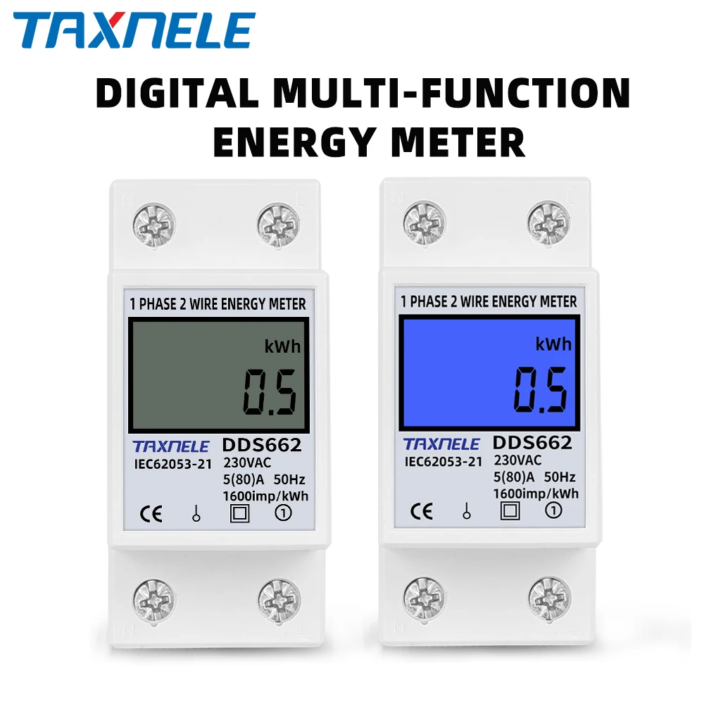 مرحلة واحدة اثنين سلك LCD شاشة ديجيتال Wattmeter استهلاك الطاقة الطاقة عداد كهربائي كيلوواط ساعة التيار المتناوب 230 فولت 50 هرتز الكهربائية Din السكك الحديدية