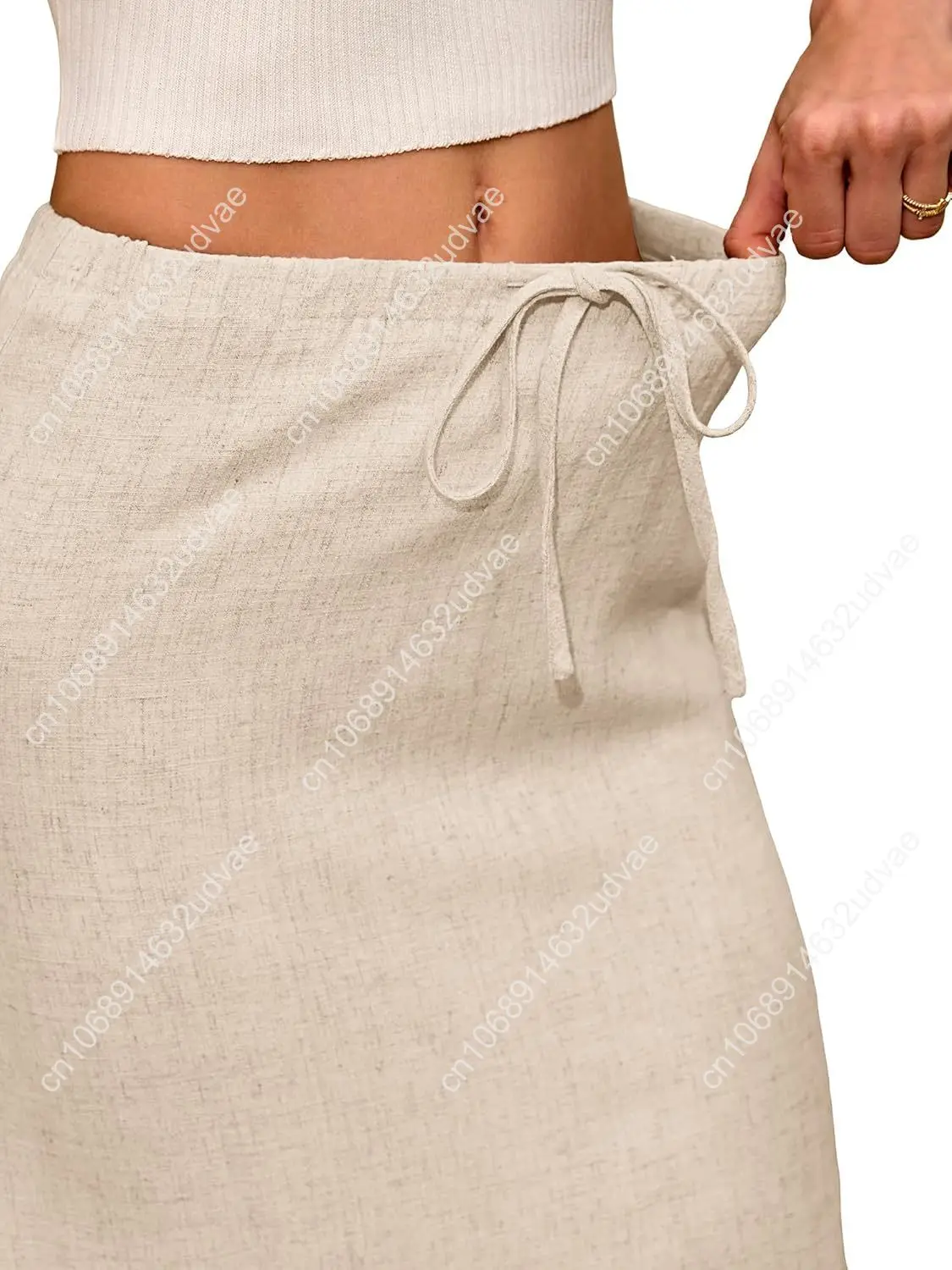 ELLEVEN Gonna lunga svasata in lino con spacco sul retro - Gonna lunga fluida alla caviglia con coulisse in vita elastica