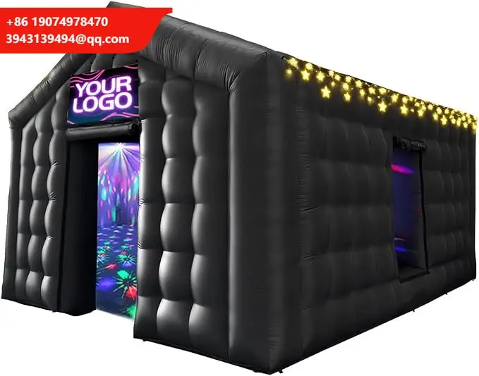 

Custom Outdoor Event Rental Black Pvc Waterproof Portable Blow Up LED Light Disco NightClub Cube Inflatable Party Tent