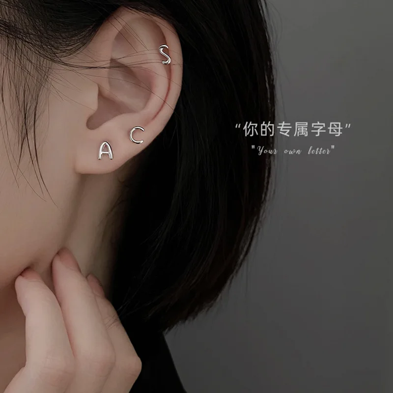 Minimalist 925 Silver 26-Letter Stud Earrings – Stylish Wedding Jewelry and Party Accessories for Women