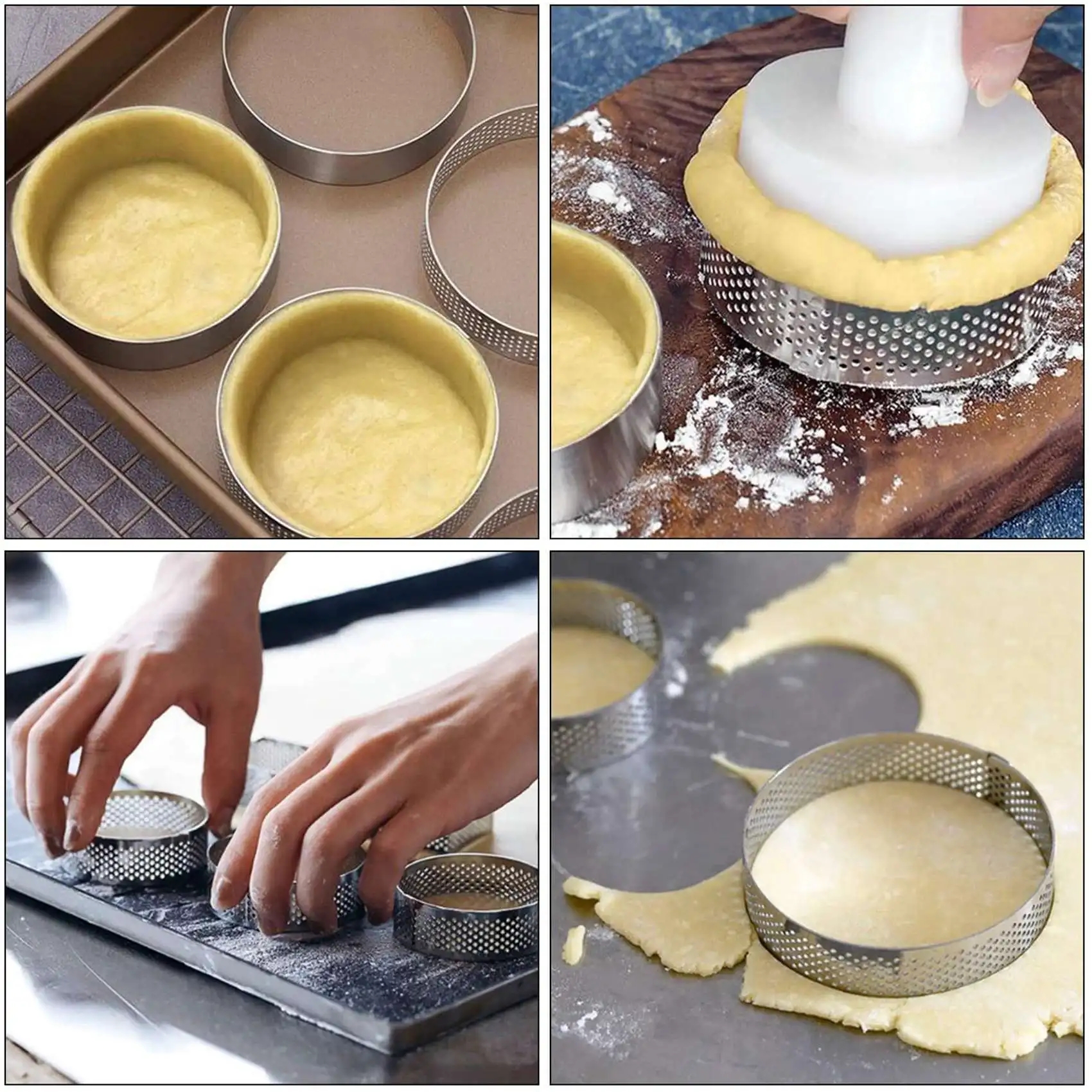 A74U 60 uds 4,5 Cm redondo inoxidable perforado sin costuras anillo para tarta Quiche anillo para tarta Pan tarta anillo con agujero anillo de concha para tarta