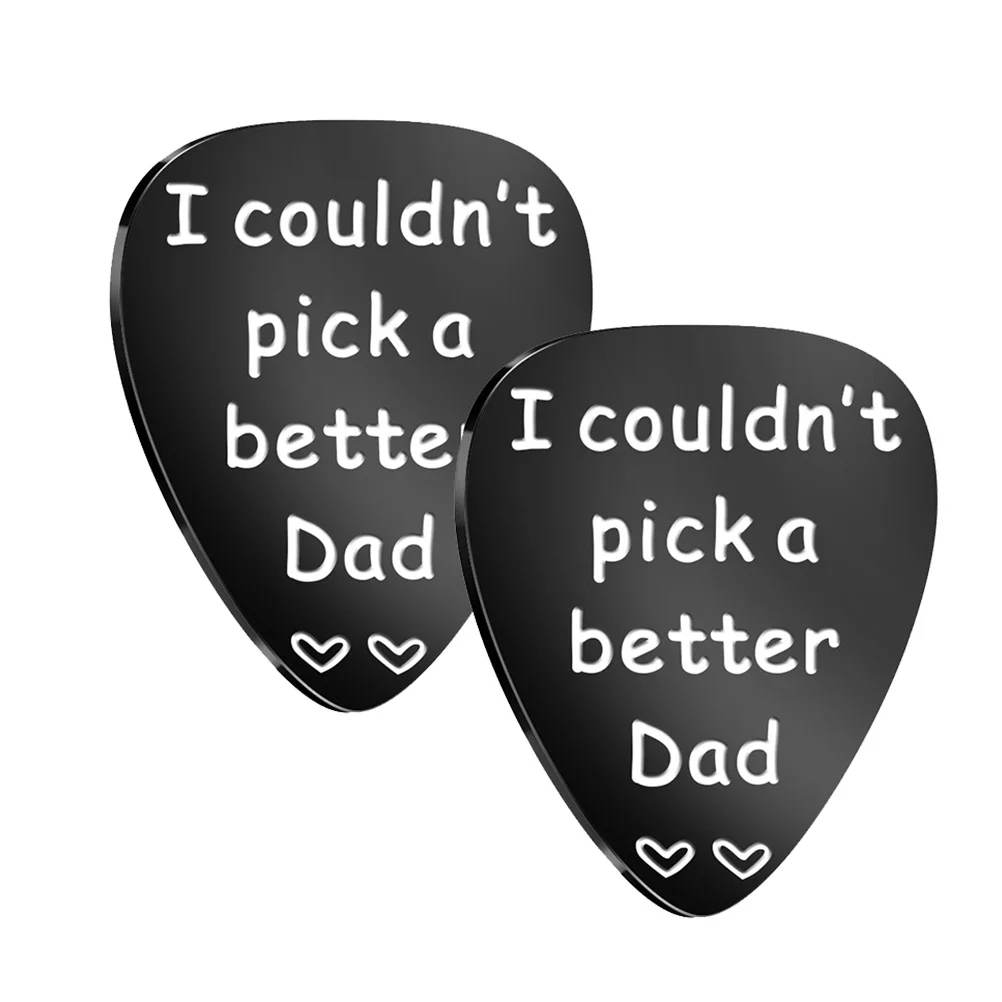 

2Pcs Stainless Steel Guitar Picks Black Engraved English Letters Durable Lightweight Gifts for Dad Guitar Accessories Instrument