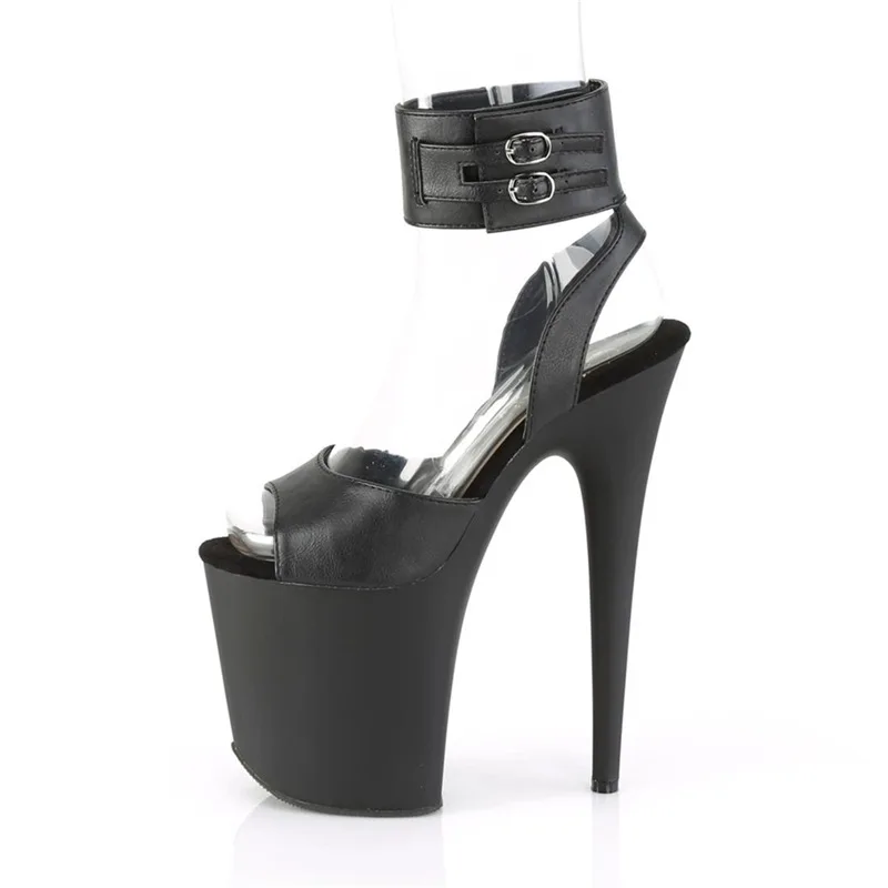 

23Cm Super High Heel Women Peep Toe Sandals Sexy One-Strap Chunky Platform Abkle Belt Buckle Dress Pumps Lady Pole Dance Shoes