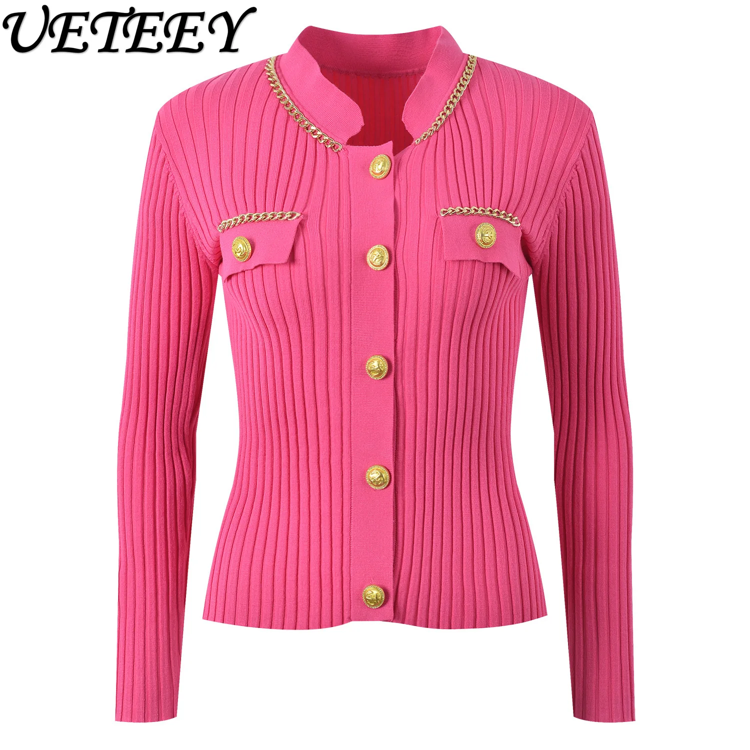 Autumn Winter New Stand Collar Single-Breasted Cardigan Sweater Elegant Solid Color Slim Fit Slimming Short Knitted Coat