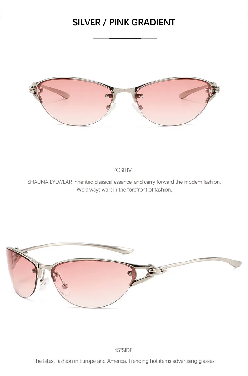 SHAUNA Neue Y2K Metall-Halbrahmen-Cat-Eye-Sonnenbrille für Damen, beliebte Herren-Gradienten-Werbebrille, UV400 – Detail 16