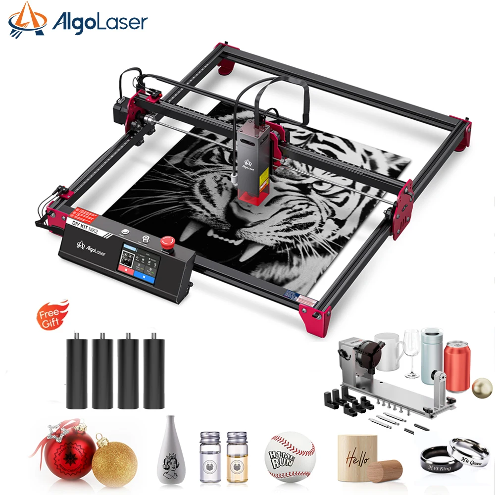 AlgoLaser 10W Output Power 3.5” Color Touch Screen, App Offline Control, DIY Engraver Tool with Rotary for Tumblers Glass Cups