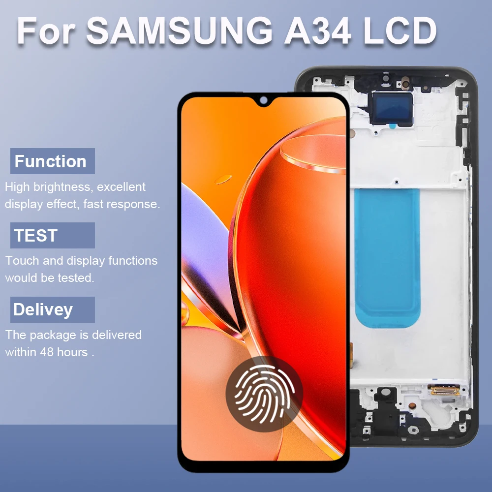 A34 Super AMOLED Screen Replacement for Samsung Galaxy A34 5G A346B A346B/DS A346E LCD Display Touch Screen Digitizer with Frame