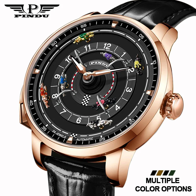 

PINDU NEW Horse Gambling Series Men's Full Automatic Mechanical Watch European Racing Roulette Entertainment Design Party Watch