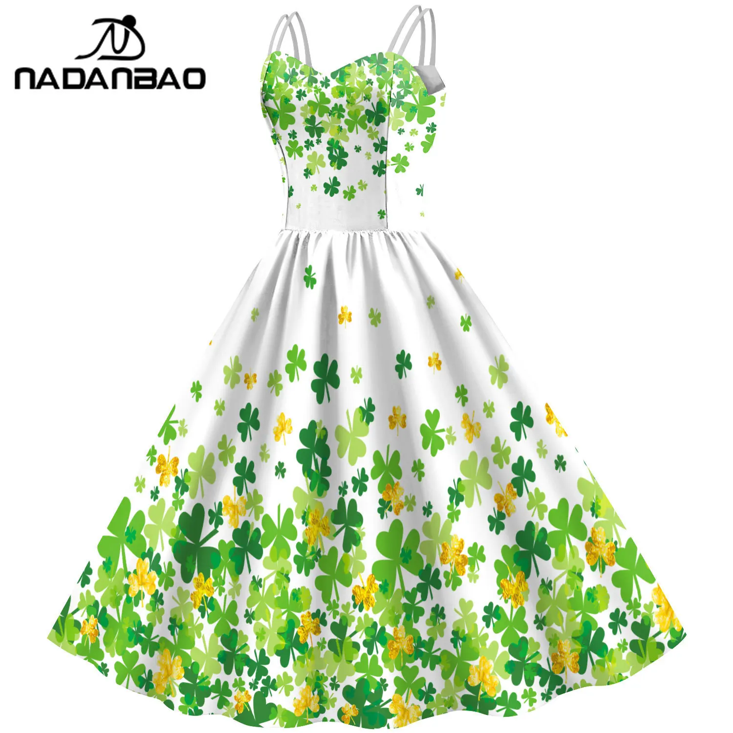 Nadanbao femmes chanceux trèfle imprimé robe saint-Patrick vert Shamrock robe d'été Style élégant taille haute robes sans manches