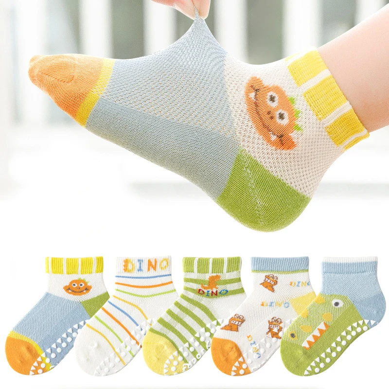 5 Pairs Lot Children Summer Unicorn Trampoline Socks With Dinosaur Print Kids Girls Boys Funny Cotton Mesh Anti-slip Sock Baby