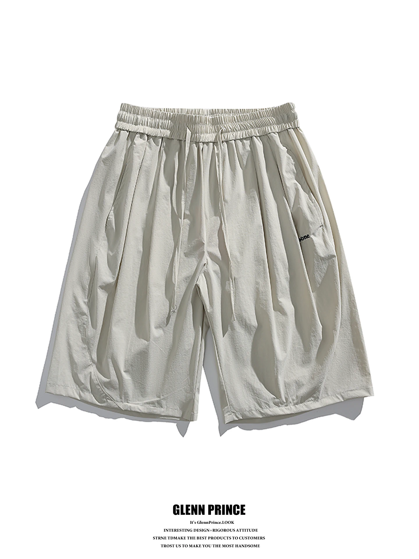

Casual Embroidered Pleated Men's Shorts Summer Versatile Sports Workwear Five-Point Pants Loose Fit Mid-High Waist Nylon Spandex