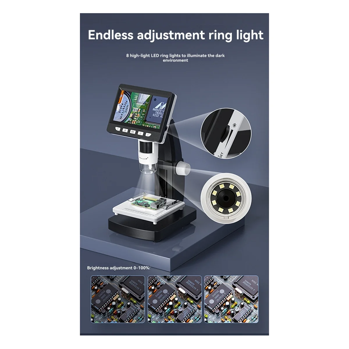 NEW Digital Microscope 4.3Inch IPS 1000X Zoom HD1080P Professional Electronic Metal Stand Professional Magnifier