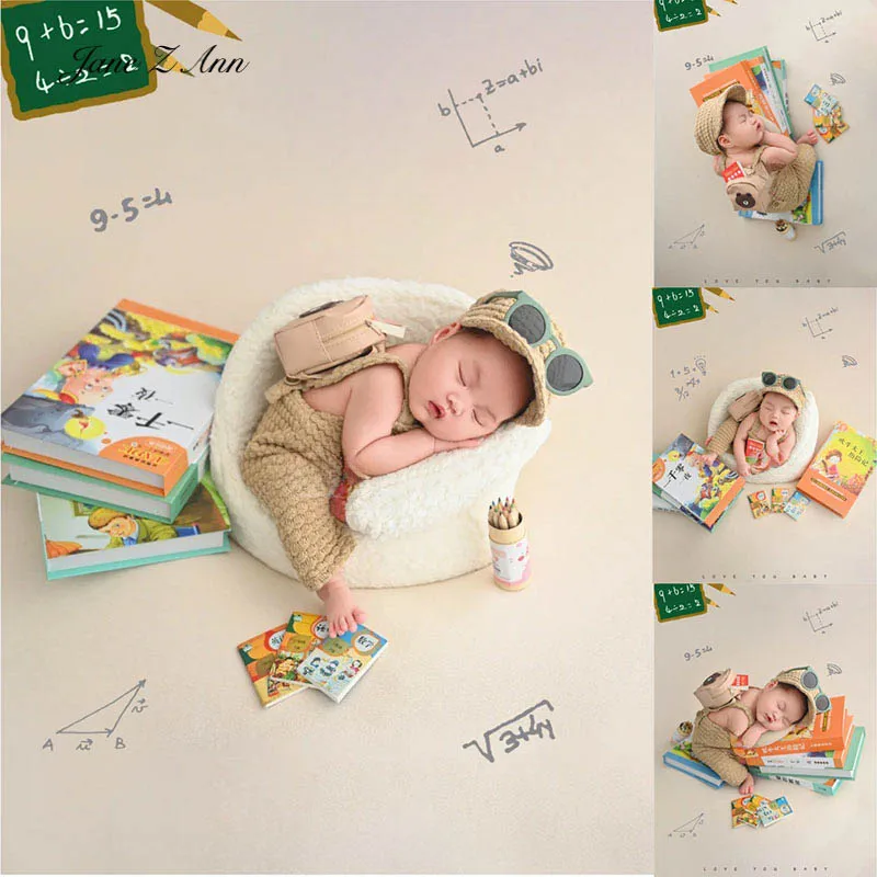 

Newborn photography outfit baby photo props set khaki school style hat with suspender pants for infant boys girls