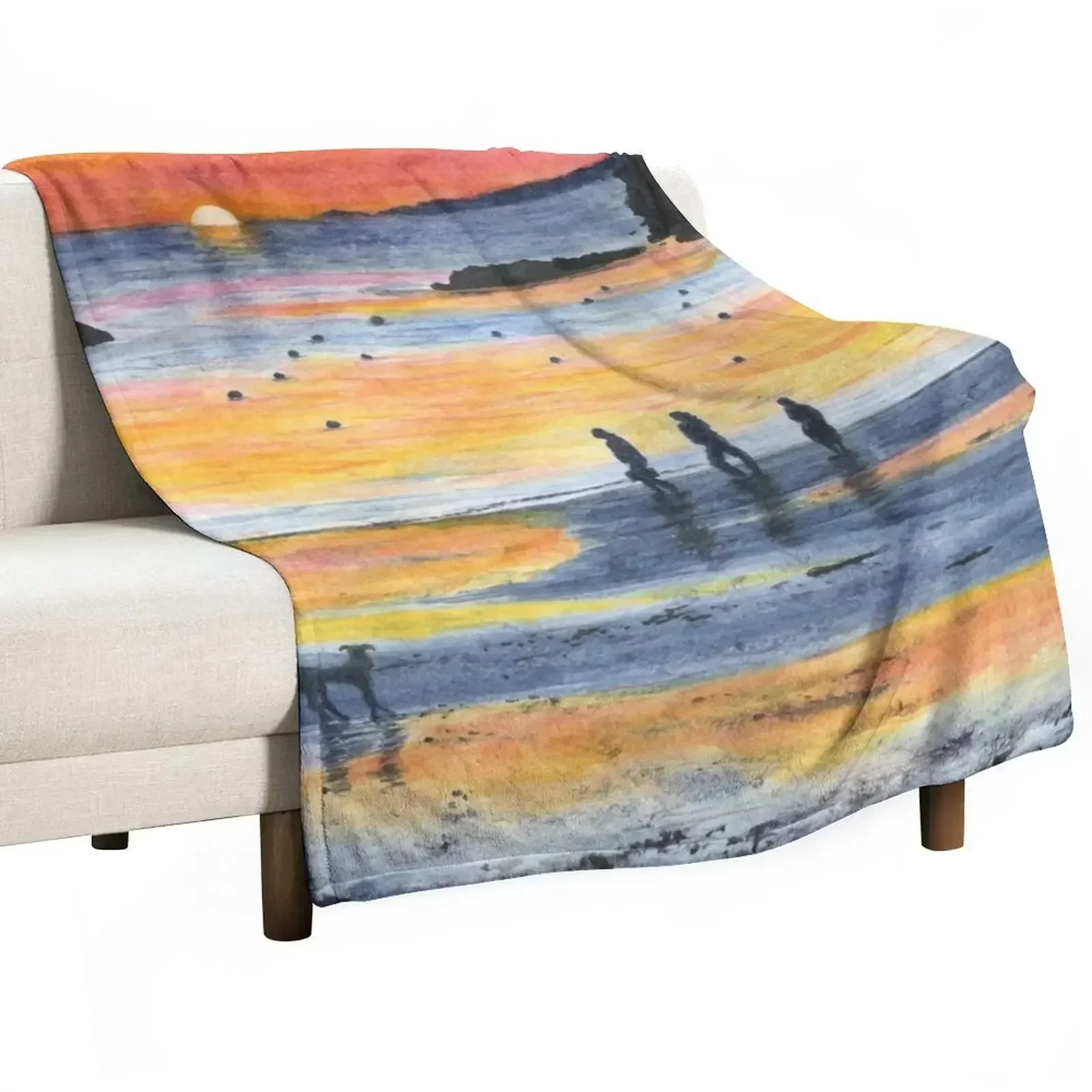 A Sunset Walk on Porth Diana Throw Blanket Furrys Summer Beddings Giant Sofa Blankets