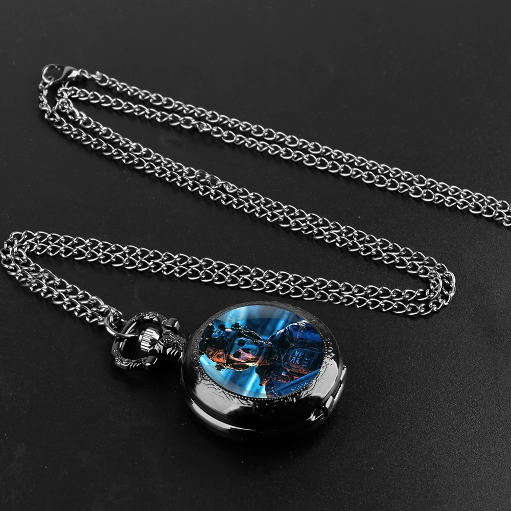 COD винтажное черное ожерелье с кварцевыми карманными часами-уникальный подарок геймера для мужчин и женщин
